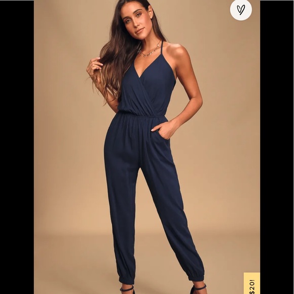 Learning to Fly Navy Blue Halter Jumpsuit - Picture 1 of 5